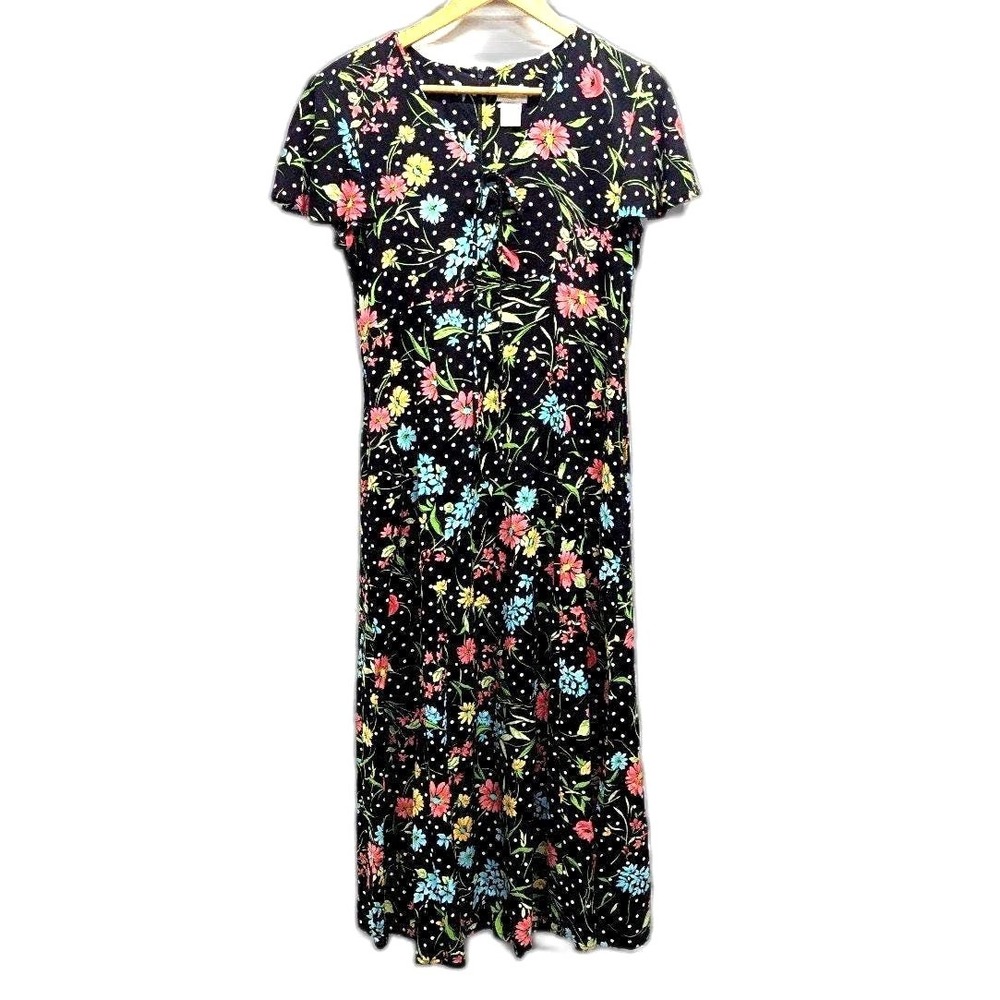 Cottagecore Floral Polka Dot Romantic Midi Dress - Vintage Erika Classics Size 6